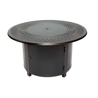 Alfresco Walden 44 in. Outdoor Round Cast Aluminum Gas Fire Pit in Topaz Bronze with Clear Glass Fire Beads 310-3005