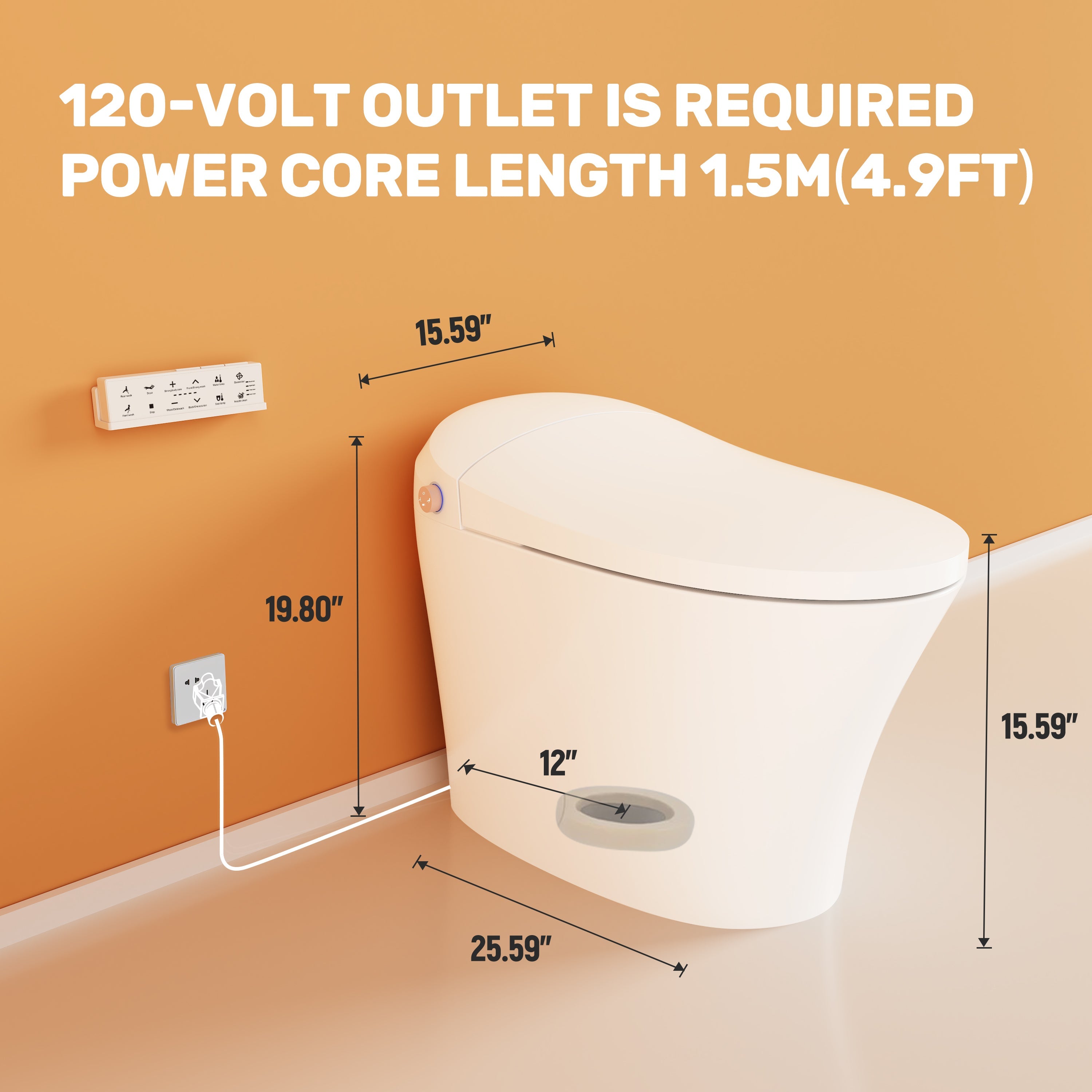 HOROW Tankless Smart Toilet Bidet Combo with Self-Cleaning Nozzle, Compact Dual Flush Toilet 1/1.27 GPF, One-Piece Toilet Soft Close Seat HR-T20