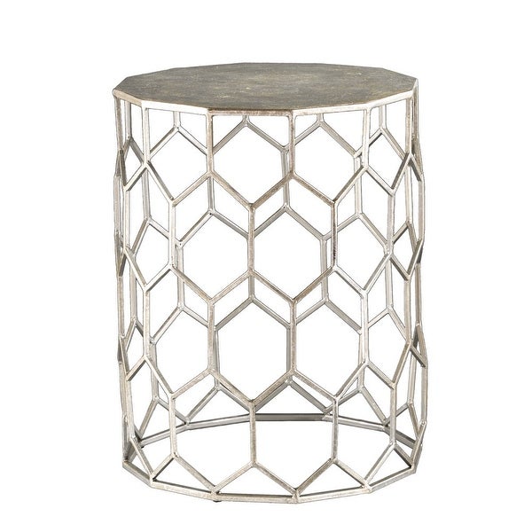 Clara Honeycomb Metal End Table， Silver