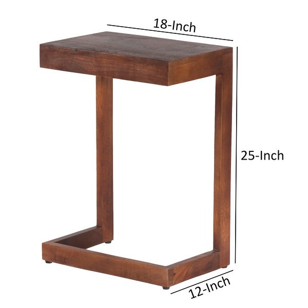 26 Inch Handcrafted Mango Wood Side End Table for Living Room， Den， or Bedroom， Open Design Base， Dark Brown