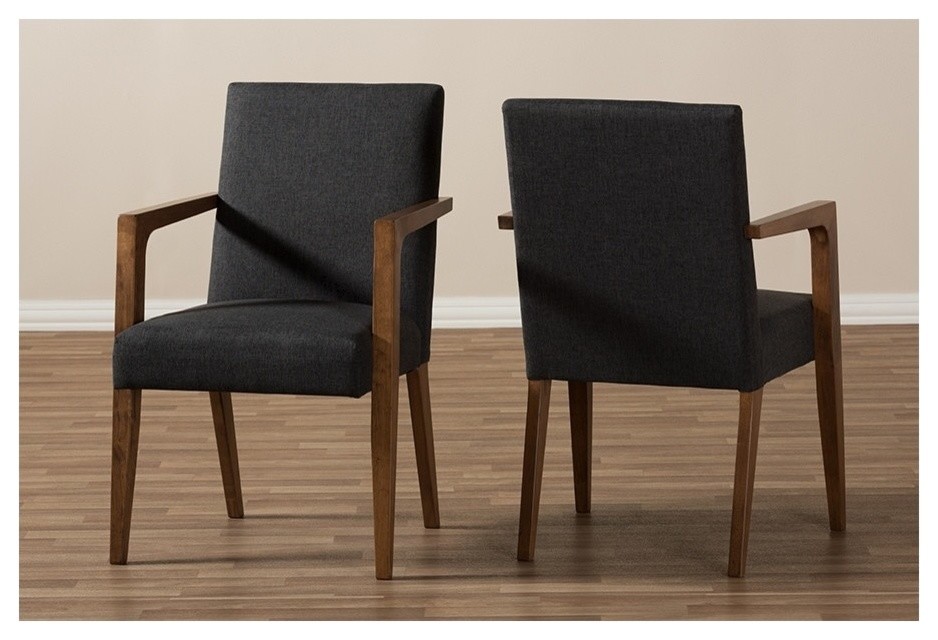 Andrea Mid Century Dark Gray Upholstered Wooden Armchair  Set of 2   Midcentury   Dining Chairs   by Shop Chimney  Houzz