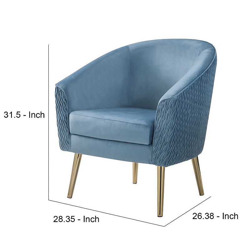 Accent Chair with Velvet Upholstery and Metal Legs， Blue