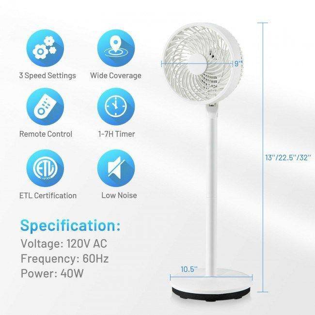 Aoibox 9 Inch 3 Speed Pedestal Fan in White with Remote Control Timer Adjustable Height 85Oscillation 90Head Rotation SNSA05FN006