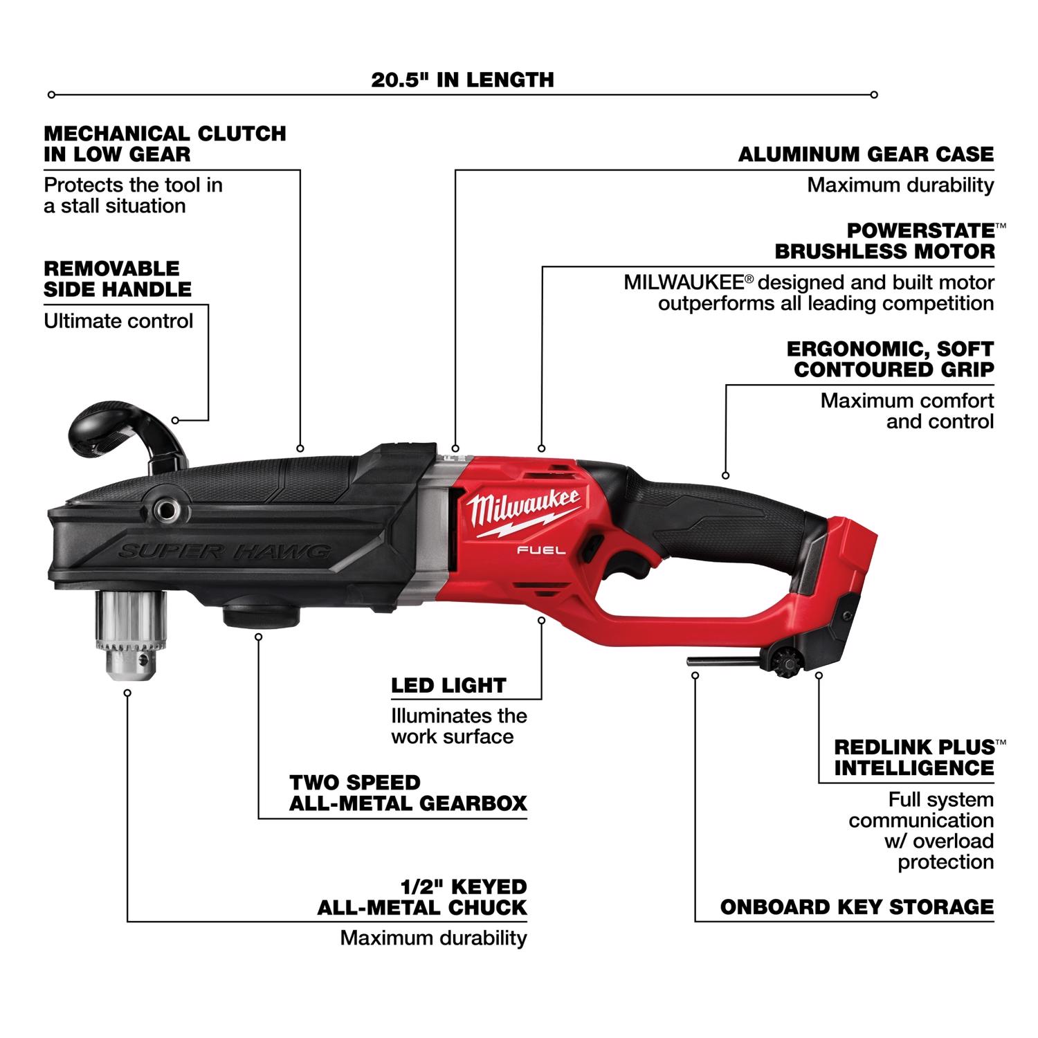 MW M18 Fuel 18 V 1/2 in. Brushless Cordless Right Angle Drill Tool Only