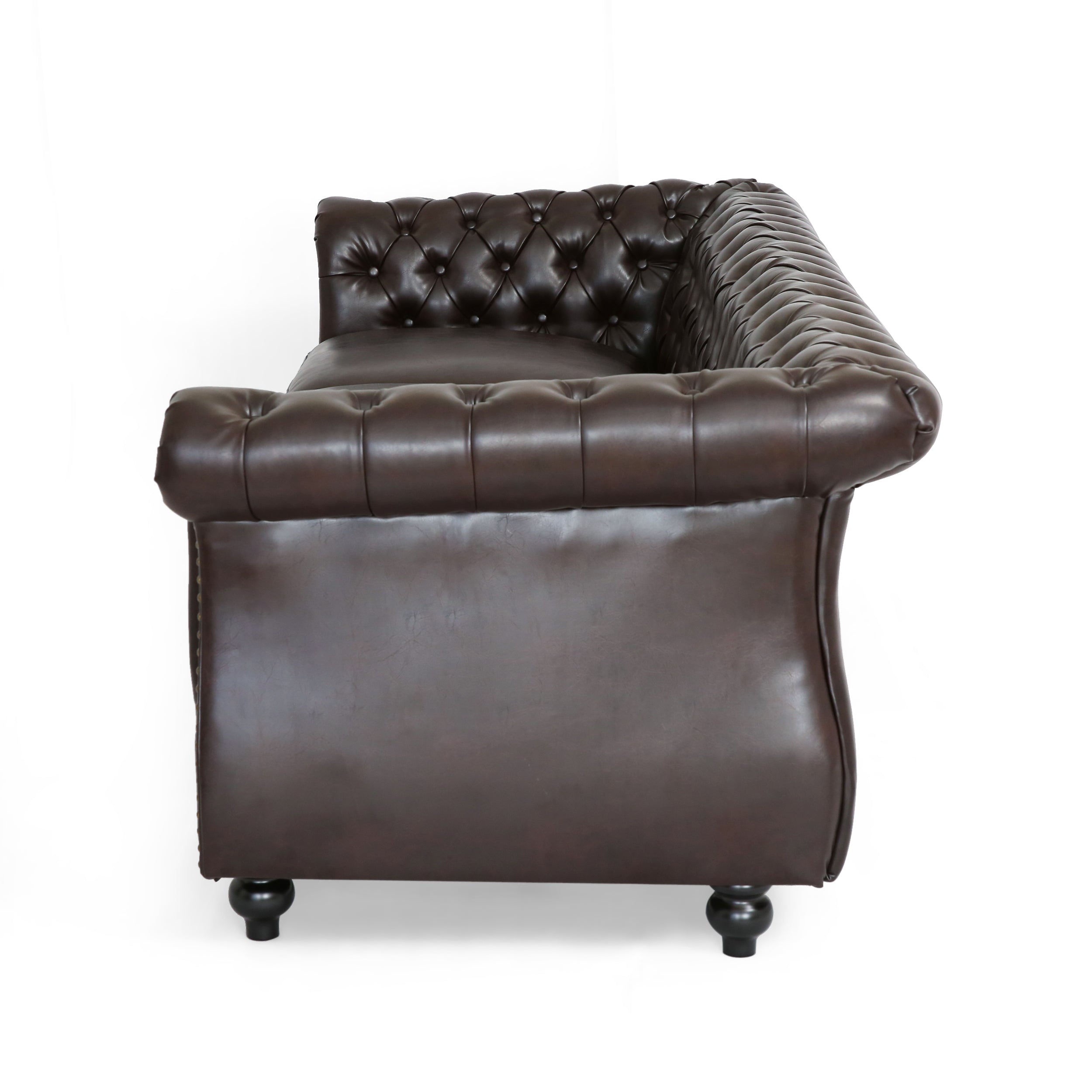 Vita Chesterfield Tufted Leather Sofa with Scroll Arms