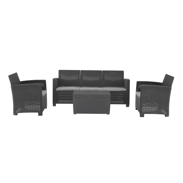 Alta 4pc All Weather Faux Rattan Seating Set With Cushions Black Dukap