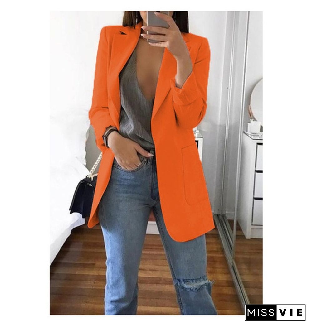 New Fashion Casual Women Slim Suit Retro Solid Color Suits Jacket Long Sleeve Blazers Office Tops Female Jacket Blazers Plus Size S-5Xl