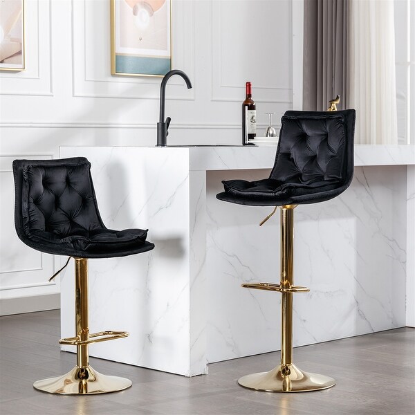 Velvet Bar Stools with Chrome Footrest and Base Swivel (Set of 2)