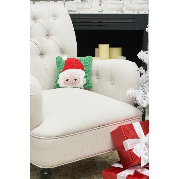 8 X 8 quot Christmas Peek a boo Santa On Green Background Petite Accent Hooked Throw Pillow