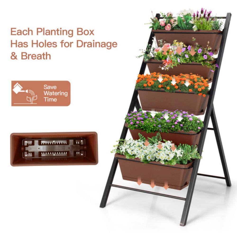 Alpulon 5-Tier 48.5 in. H Brown Vertical Raised Garden Bed ZMWV198