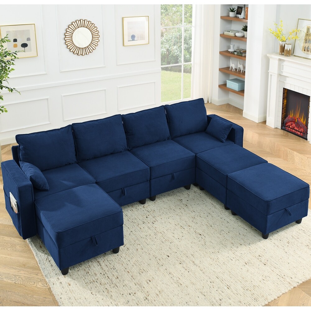 U Shape Convertible Sleeper Sofa Modular Sectional Sofa w/Storage Seat