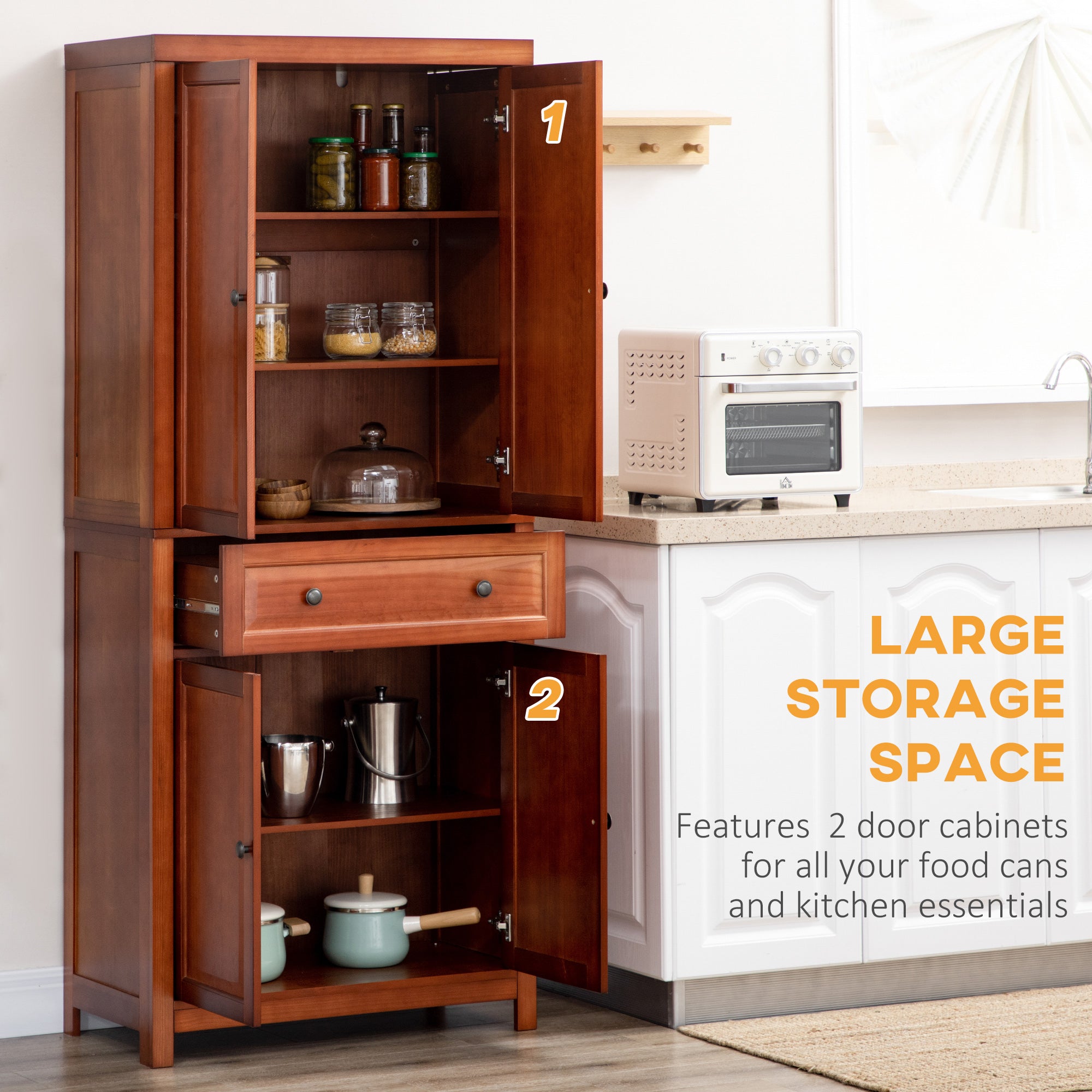 HOMCOM 72.5 Pinewood Large Kitchen Pantry Storage Cabinet， Mahogany