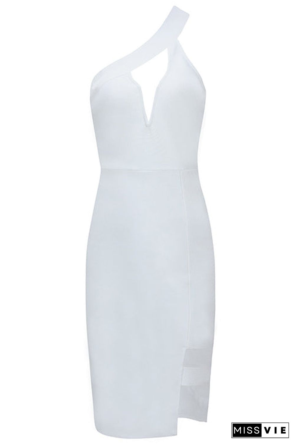 White One Shoulder Cut Out Cocktail Dress