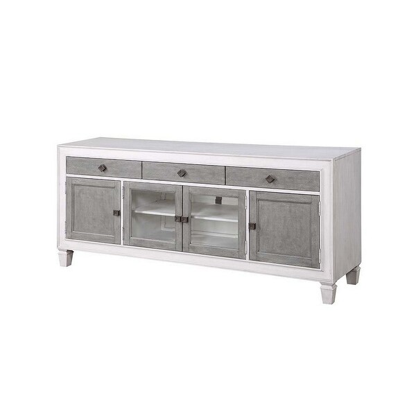 76 Inch TV Media Entertainment Console， 3 Drawers and 4 Doors， Gray， White