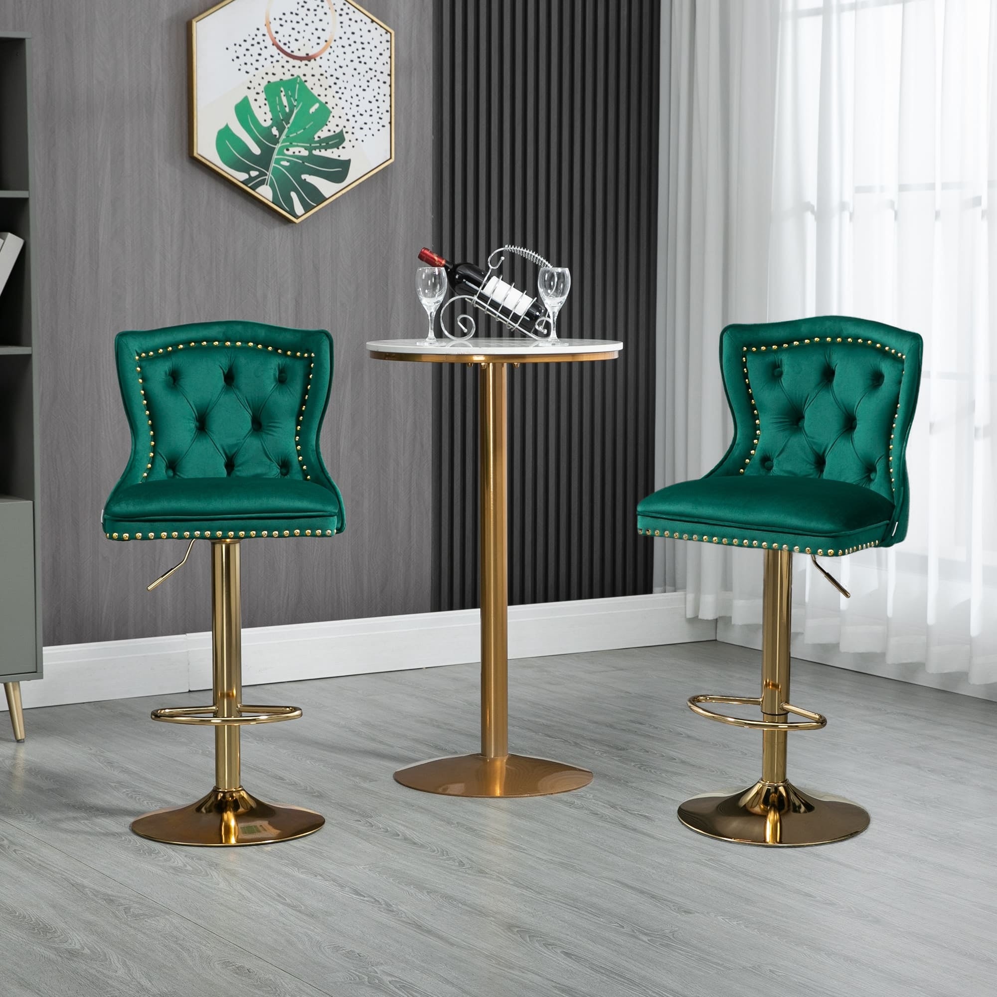 Bar Stools Set of 2 with Back and Footrest Vintage Swivel Velvet Counter Height Chairs with Button Tufted for Kitchen Pub