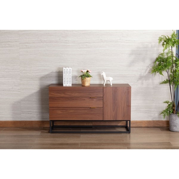 Particle Board Console Table with 3 Drawers in Walnut Brown