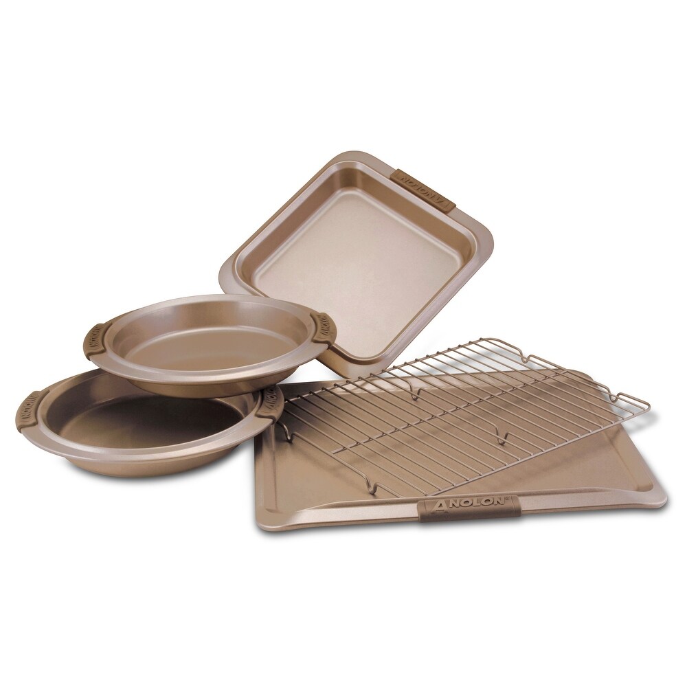 Anolon Advanced Nonstick Bakeware Set with Silicone Grips  5 Piece  Bronze
