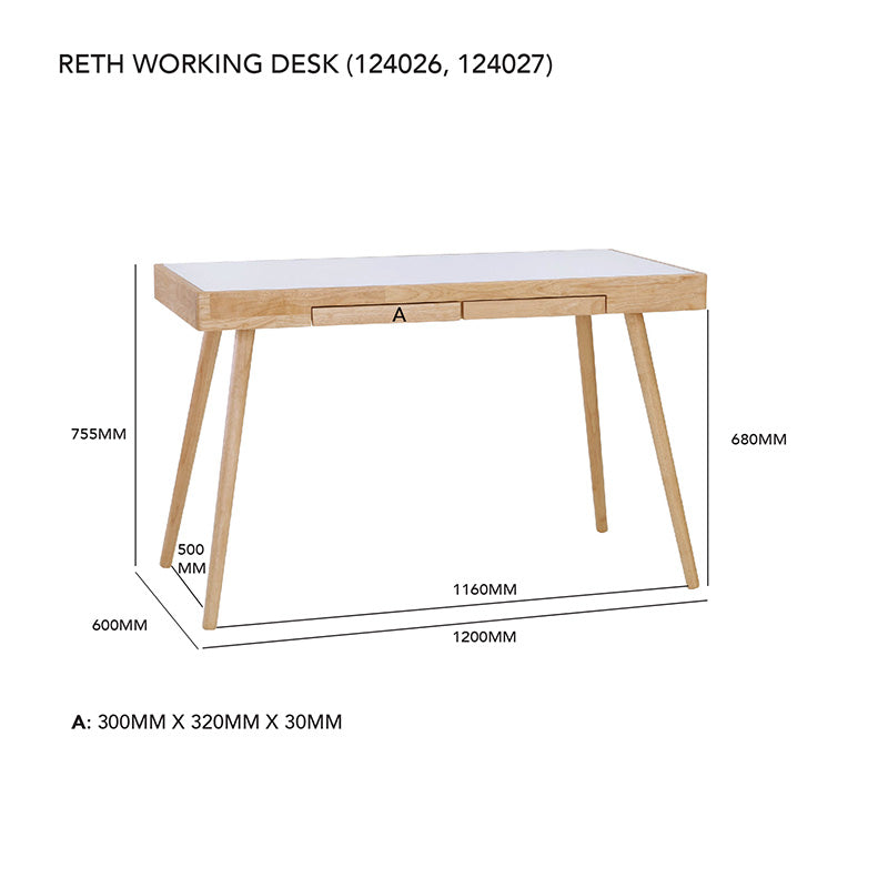 RETH Study Desk 120cm - Natural & White