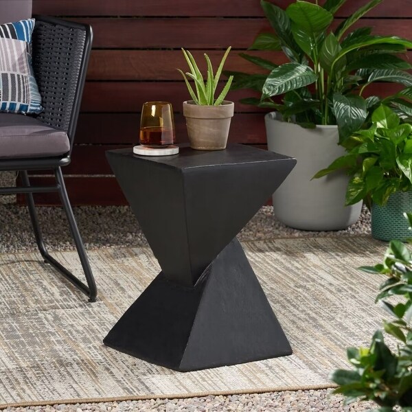 Outdoor side table with twisted hourglass structure，woodlike finish