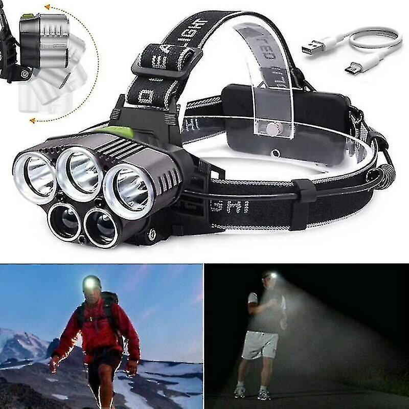 750000lm 5x T6 Led Headlamp Rechargeable Head Light Bright Flashlight Torch Lamp