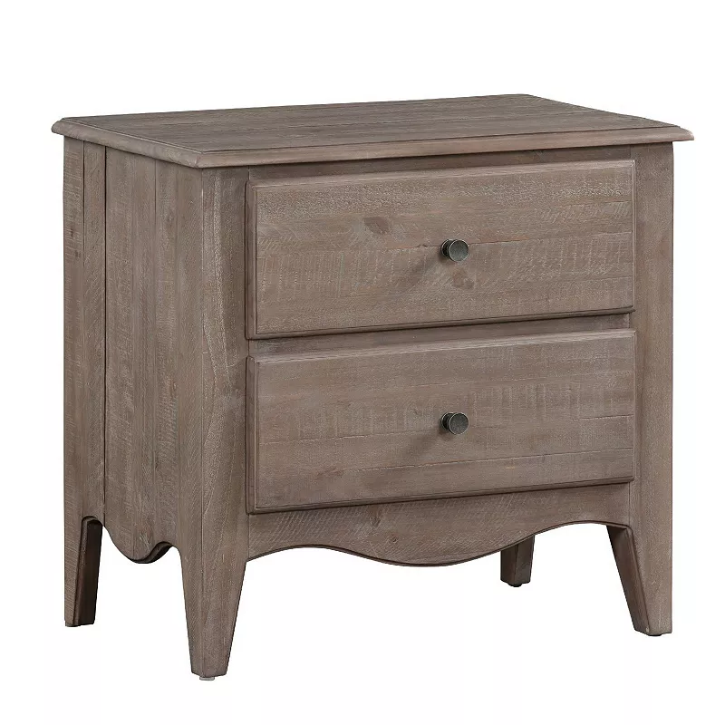 30 Inch Smith Pine Wood 2 Drawer Side Nightstand with Angled Legs， Brown