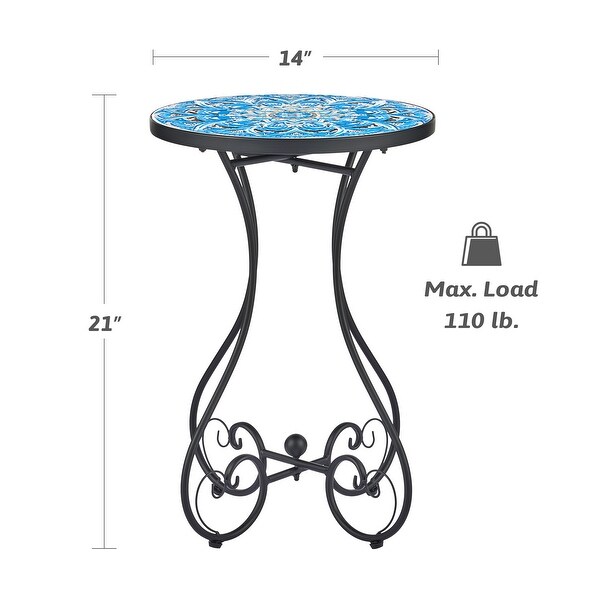 COZ Outdoor Patio Mosaic Ceramic Tile Side Table and Plant Stand