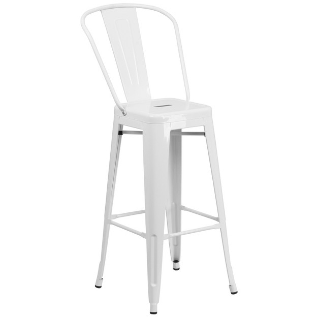 Emma And Oliver Commercial Gradeh White Metal Indoor outdoor Barstool With Back