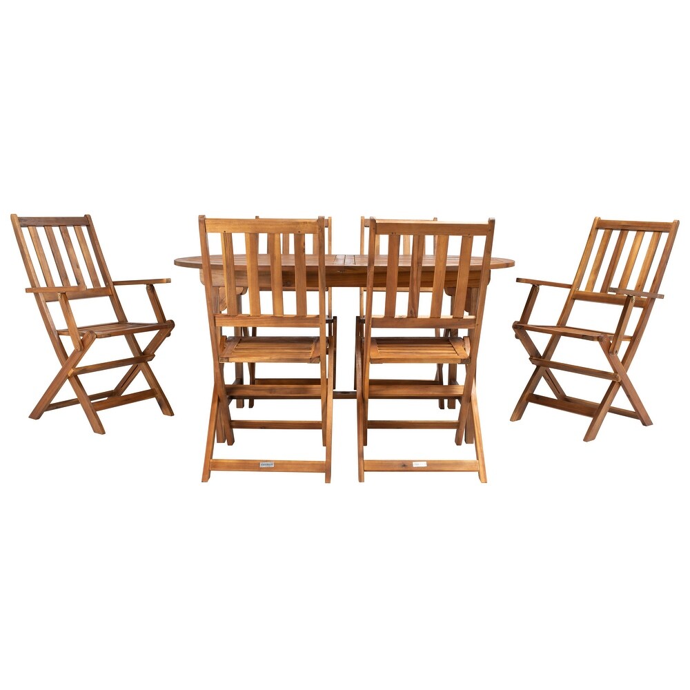 SAFAVIEH Hikaru 6 Chair 1 Table Extendable Patio Dining Set