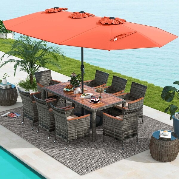 Costway 10 Pieces Patio Wicker Dining Set with DoubleSided Patio