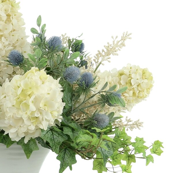 Cone Hydrangea，Thistle and Ivy Floral Arrangement in Ceramic Vase