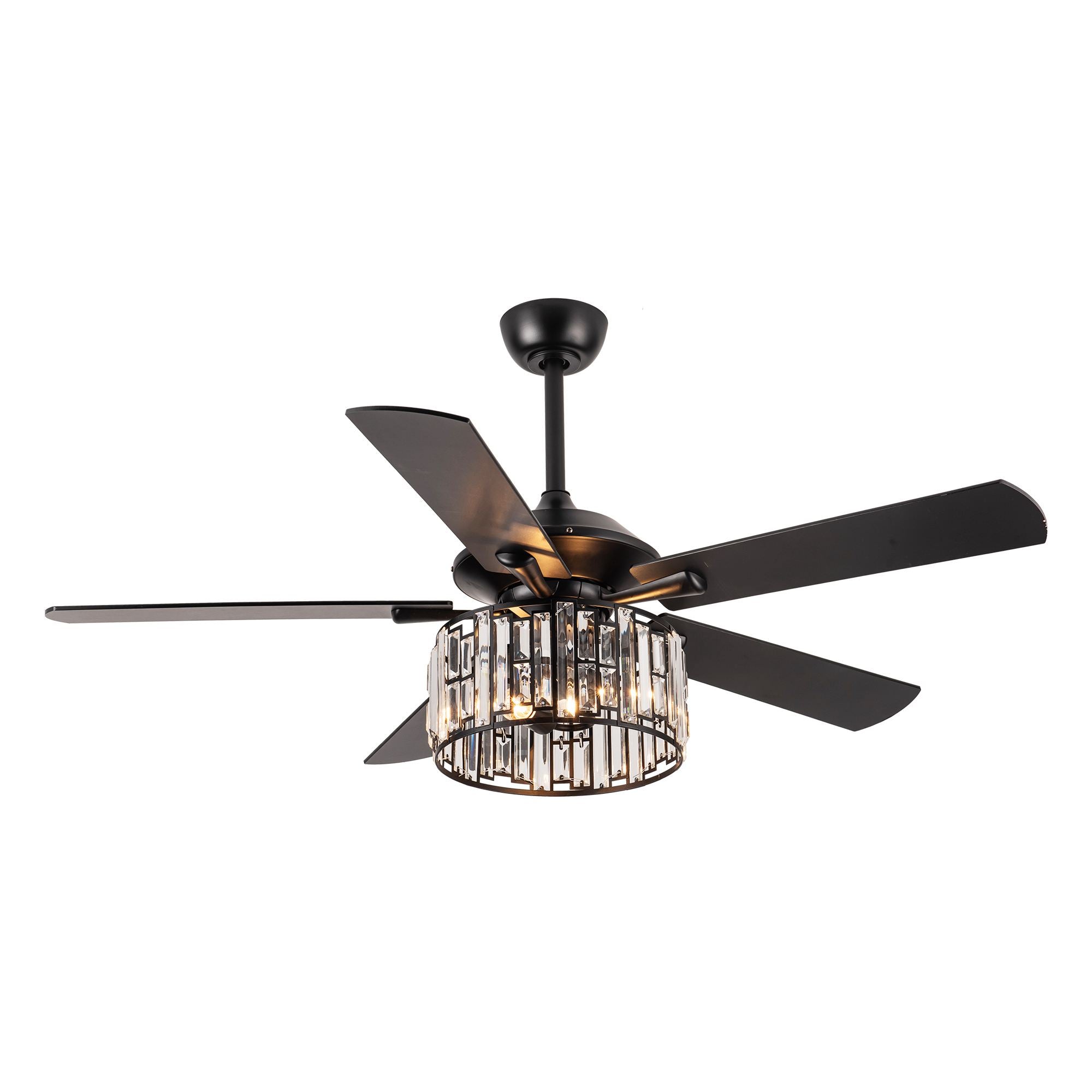 Ceiling Fan with Crystal Light Ceiling Fan with Remote Control 5 Reversible Blades 52 inch， Black