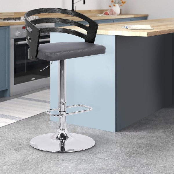 Adjustable Barstool with Curved Open Low Wooden Back - 19 L X 19 W X 44 H Inches