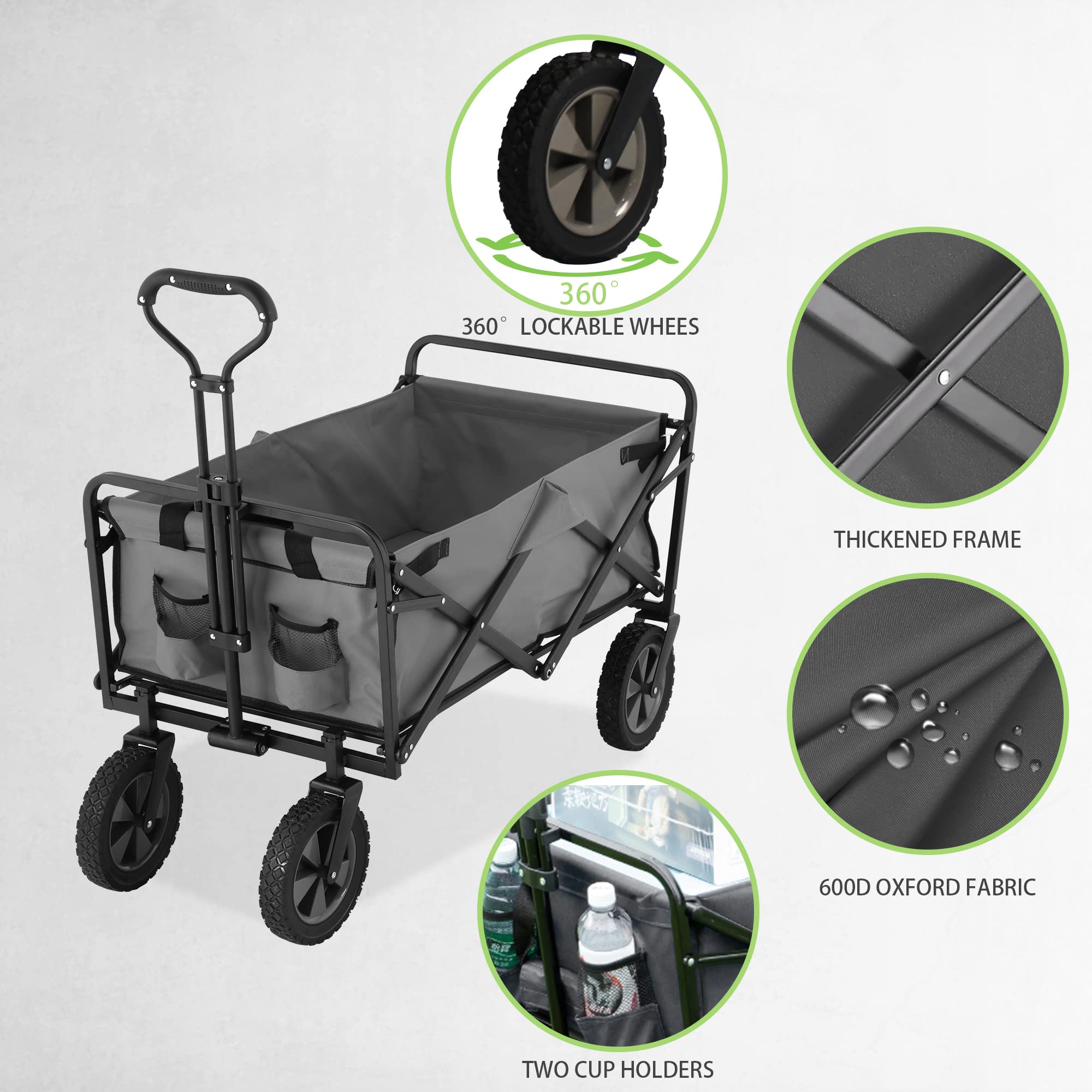 APOLLOLIFT 220 lbs Folding Wagon Utility Garden Cart Collapsible for Outdoor Camping Grey