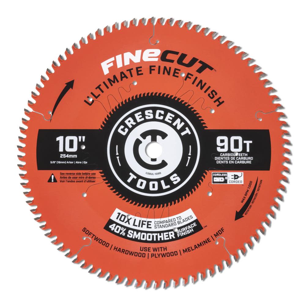 CRESCENT Circular Saw Blade 10 x 90 Tooth Fine Cut Ultimate Fine Finishing