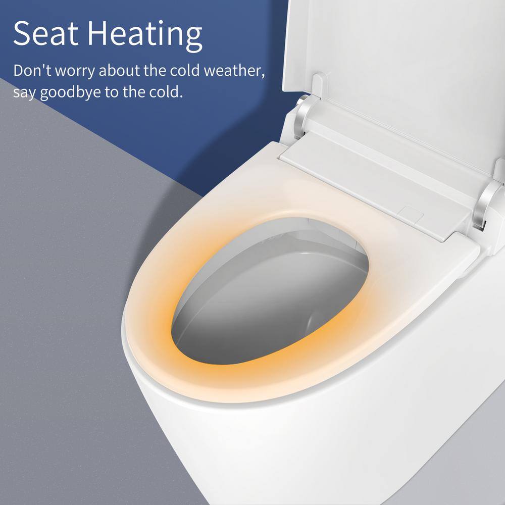 Aoibox 12 in. Rough-In 1-Piece 1.061.27 GPF Single Flush Elongated Smart Toilet in White Seat Included SNMX4246