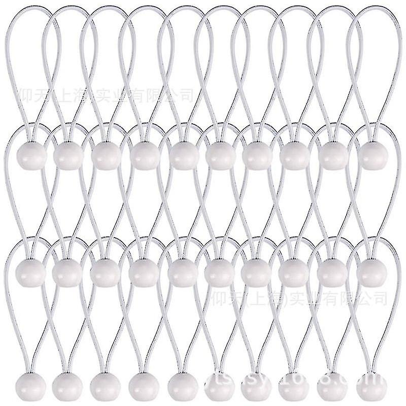 Bungee Cord With Balls， 50pcs 15cm White Bungee Ball Cords， Heavy Duty Tarp Bungees Ties Elastic Tie