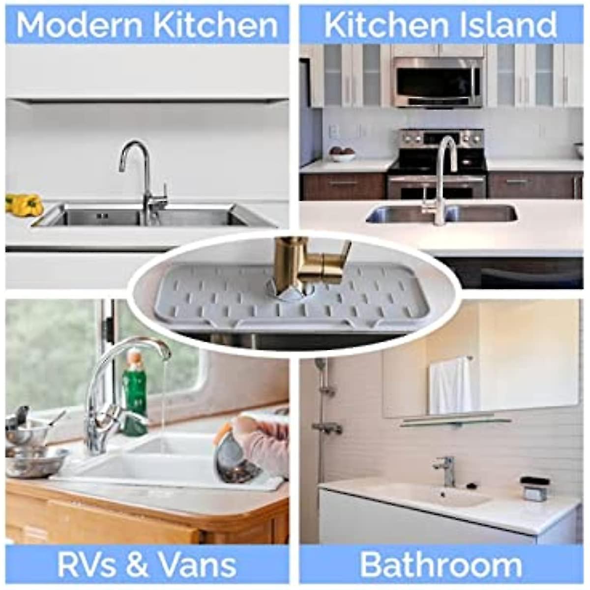 2x Faucet Absorbent Mat Kitchen Faucet Sink Splash Guard 37x14cm Washable Tap Absorption Mat Silicone Splash Guard For Sinks  Washable Faucet Dish Dry