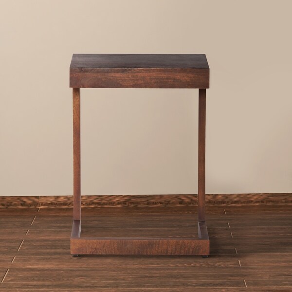 26 Inch Handcrafted Mango Wood Side End Table， Open Design Base