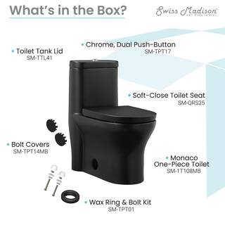 Swiss Madison Monaco 1-piece 1.11.6 GPF Dual Flush Elongated Toilet in Matte Black Seat Included SM-1T108MB