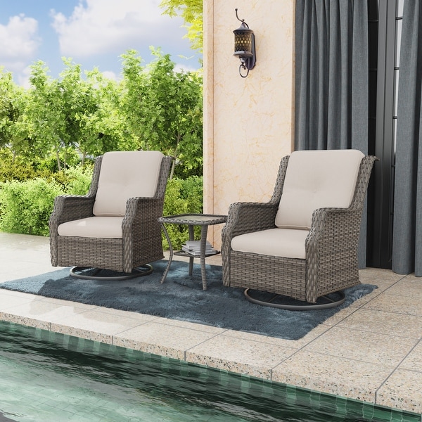 Cozywor 3Piece Wicker Patio Swivel Rocking Chair Outdoor Bistro Set