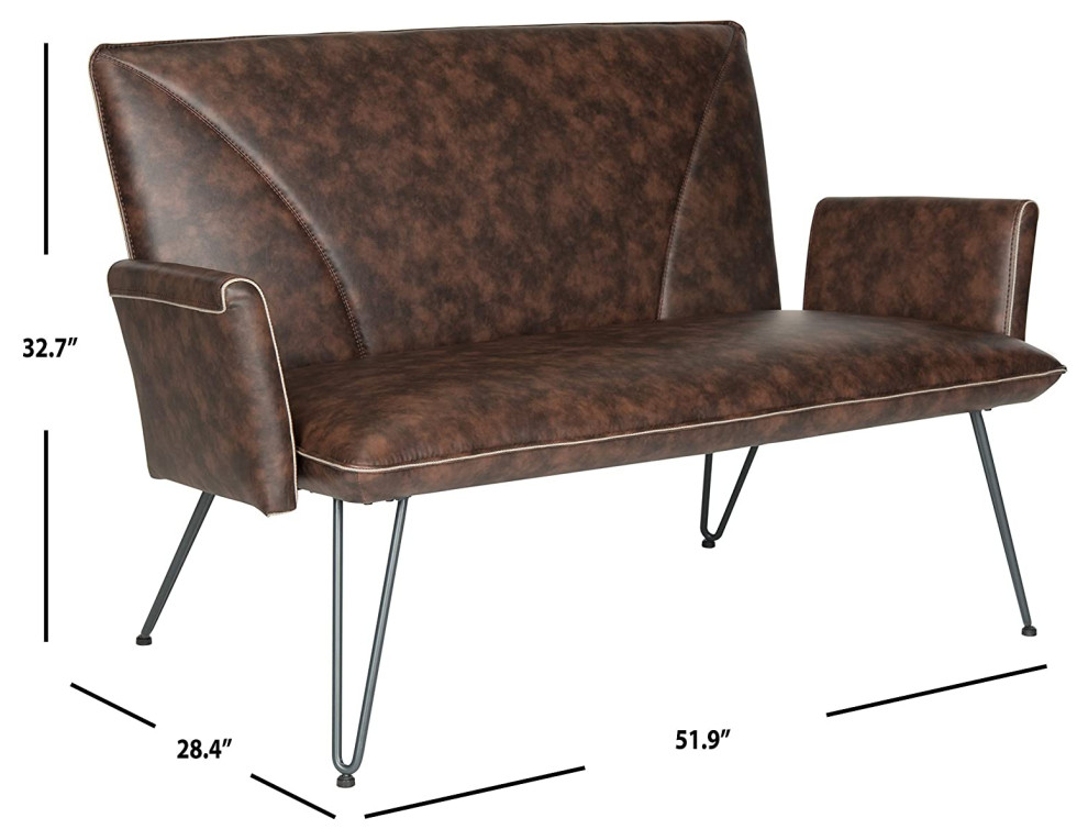 Mid Century Modern Loveseat Settee  Metal Legs  ampPU Leather Seat  Antique Brown   Midcentury   Loveseats   by Decor Love  Houzz