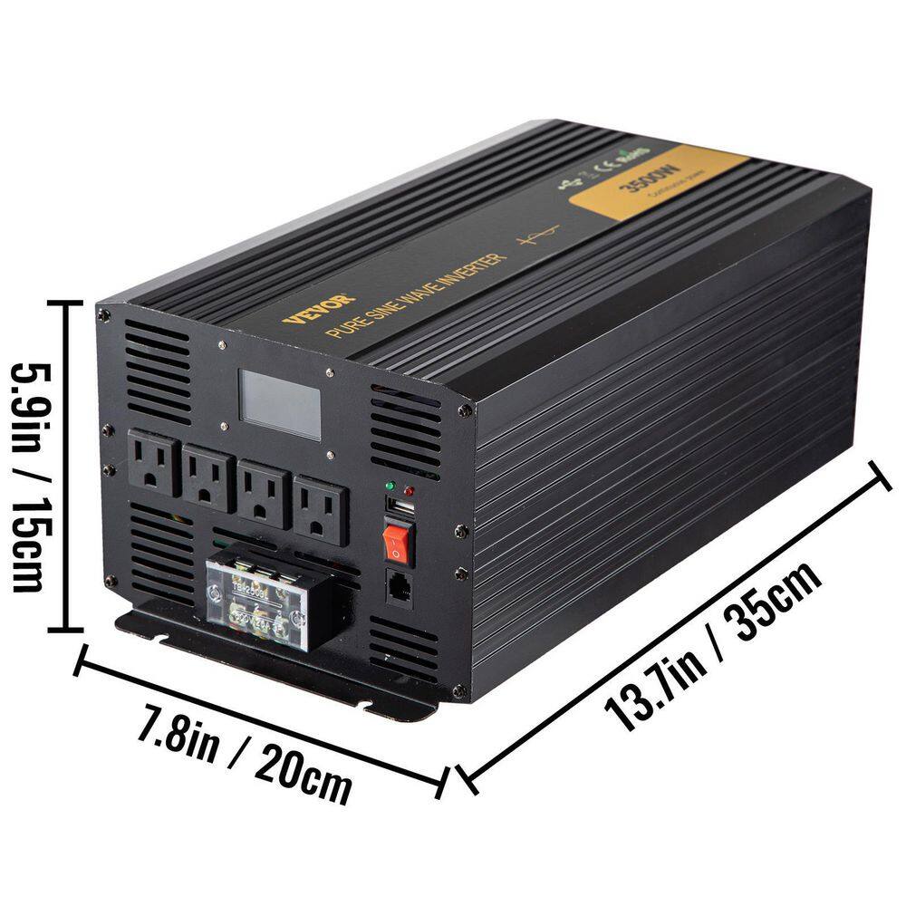 VEVOR Pure Sine Wave Inverter 3500-Watt Car Power Converter DC24-Volt to AC120-Volt with USB Port LCD Display Remote Control CZXNBQDMKWKDDNOL6V9