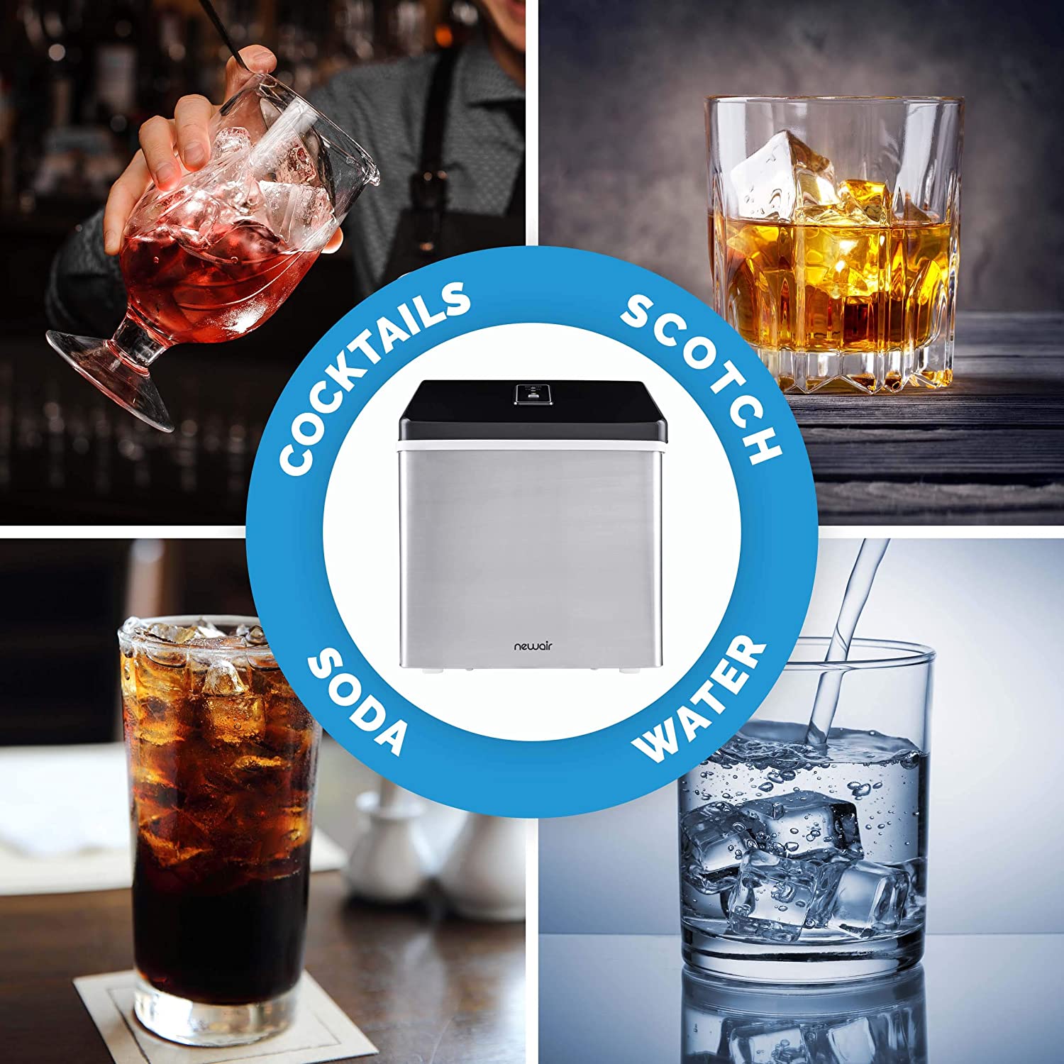 NewAir Clear Ice Cube Maker Machine 40 lbs. of Ice in 24 Hours, Portable Design in Stainless Steel