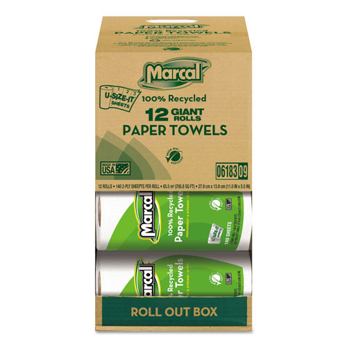 Marcal 100% Recycled Roll Towels | 2-Ply， 5 1