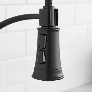 Glacier Bay Mandouri Single-Handle Spring Neck Pull-Down Sprayer Kitchen Faucet with Soap Dispenser in Matte Black HD67458-1310H