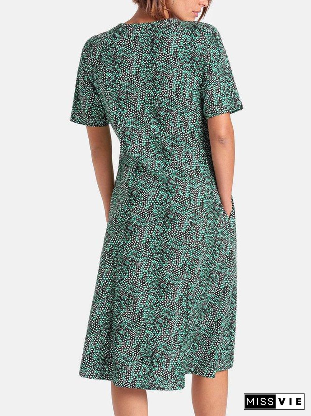 Summer Printed Midi Dress Crew Neck Dresses