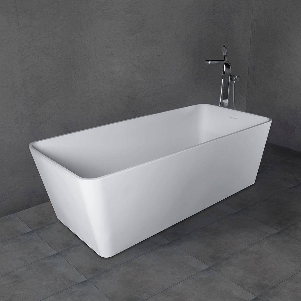 Vanity Art Bretagne 67 in. Solid Surface Resin Stone Matte Flatbottom Freestanding Bathtub in White VA6914-ML