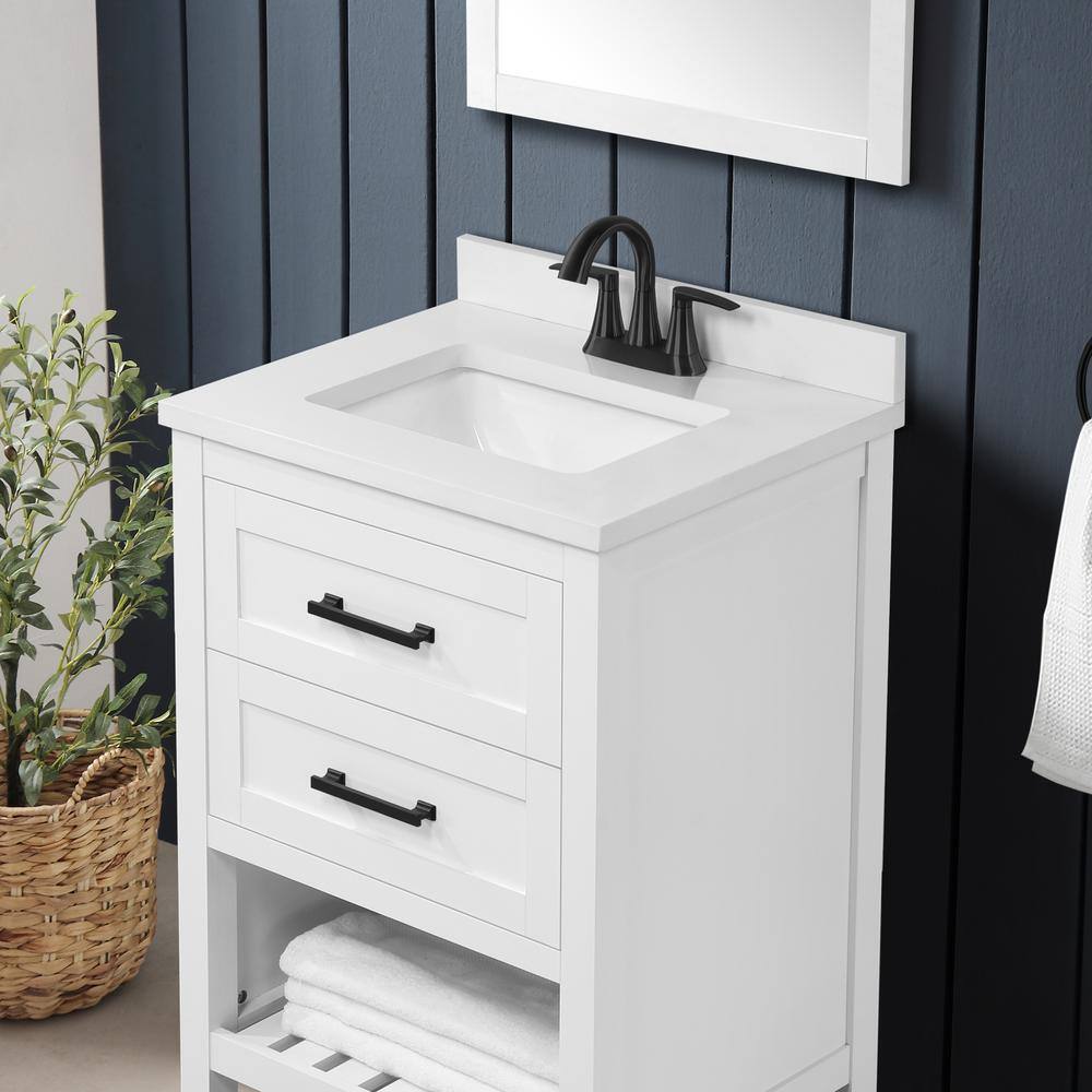 Home Decorators Collection Autumn 24 in. W x 19 in. D x 34.50 in. H Freestanding Bath Vanity in White with White Engineered Stone Top Autumn 24W