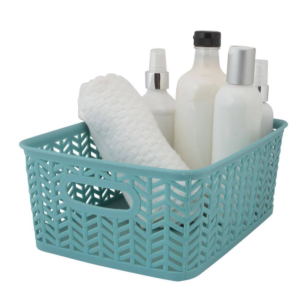 Simplify 3 Pack Small Herringbone Cube Storage Bin Basket In Dusty blue 25173-Dusty-3Pk