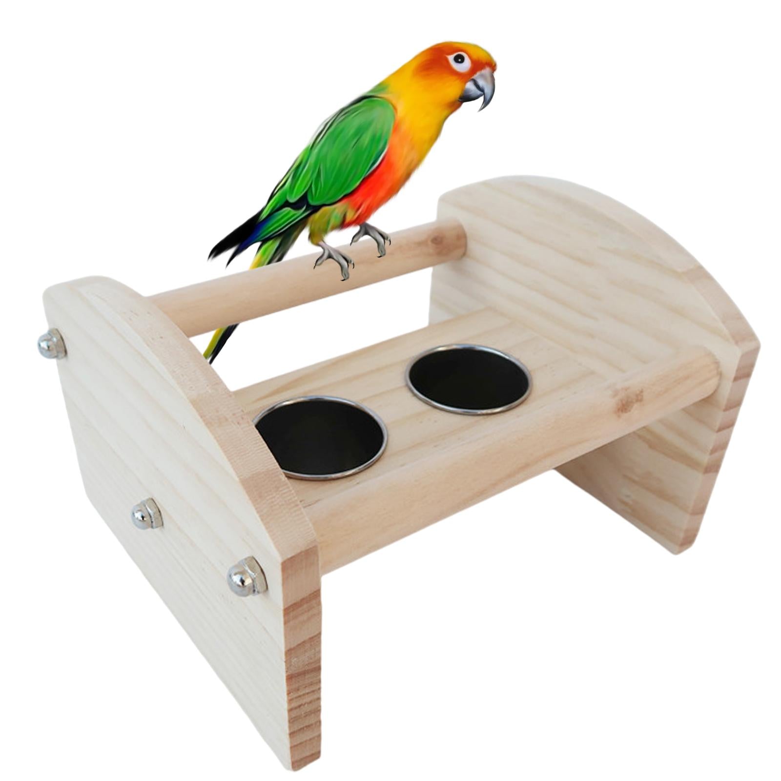 Bird Perch Stand W/ Bowl Cage Accessories Playstand Training Pet Supplies Bird Activity Stand Playground for Parakeet Parrots wood